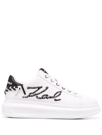 Karl Lagerfeld Embroidered-logo Leather Sneakers In White