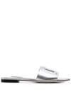 Dolce & Gabbana Cut-out Dg Flat Sandals In Metallic