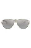 Versace Ve2225 Pale Gold Male Sunglasses In Light Grey Mirror Silver 80