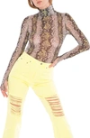 Afrm Zadie Power Mesh Long Sleeve Shirt In Lime Snake