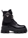Prada Black Leather And Re-nylon Monolith Ankle Boots In Schwarz