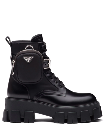 Prada Monolith Combat Boots In Schwarz