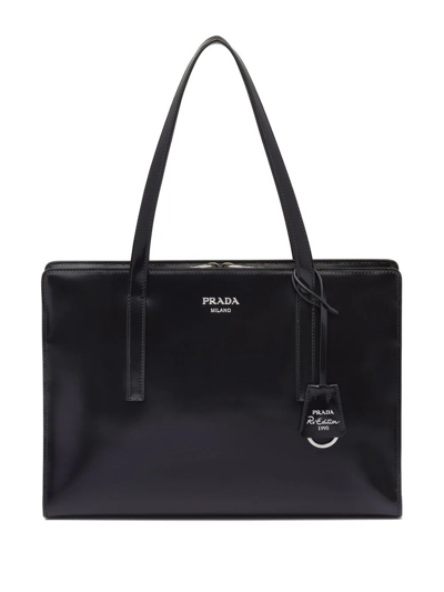 Prada Large Re-edition 1995 Leather Handbag In Black