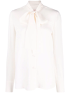 Valentino Silk Georgette Blouse With Tie Neckline In Weiss