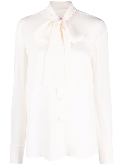 Valentino Pussy-bow Collar Silk Shirt In White
