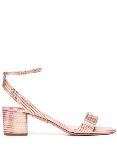 Aquazzura Snakeskin-effect Metallic-finish Sandals In Light Gold