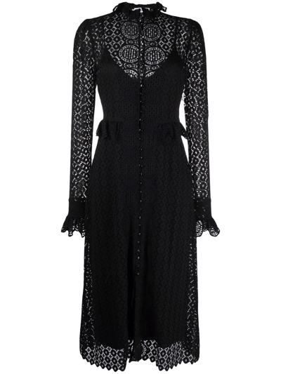 Paco Rabanne High-neck Stretch-lace Midi Dress In Black