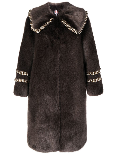 Shrimps Brandy Ruffle-trimmed Faux Fur Coat In Brown