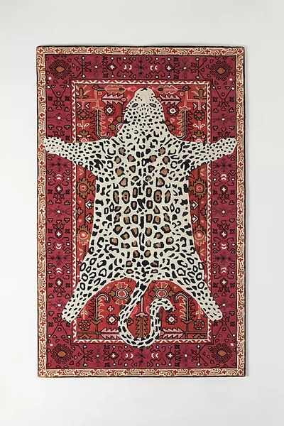 Anthropologie Tufted Octavia Leopard Rug By  In Red Size 8 X 10 In Red