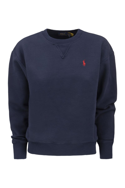 Ralph Lauren Crewneck Cotton Sweatshirt In Navy Blue