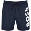 Boss Bodywear Boss Mooneye Short Length Swim Shorts With Bold Logo In Navy In Navy