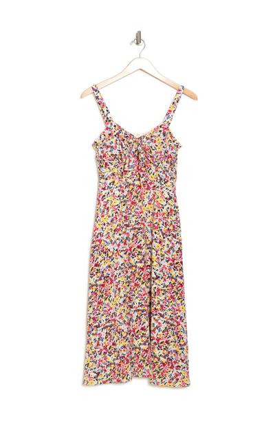 Julia Jordan Sleeveless Tie Front Midi Dress In Ivory Multi