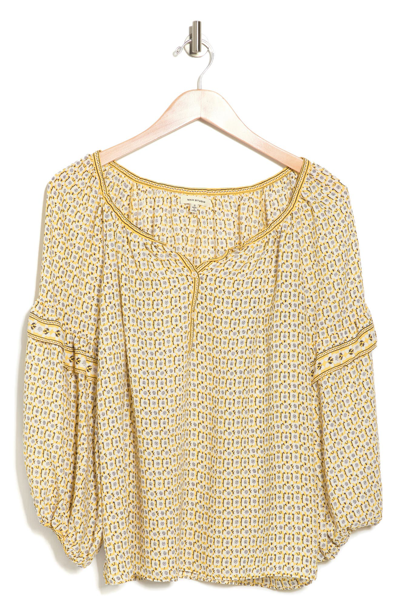 Max Studio Patterned Bubble Sleeve Crepe Blouse In Maize/ Ecru Floral ...