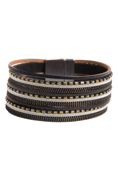 Saachi Embellished Multi-strand Leather Bracelet In Black