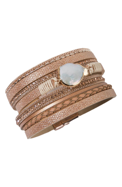 Saachi Galaxy Pearl Leather Strand Magnetic Bracelet In Rose Gold