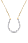 Delmar Yellow Rhodium Plated Sterling Silver Diamond Horseshoe Pendant Necklace In Gold