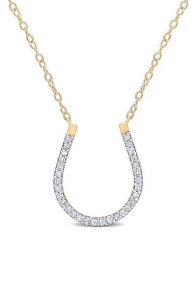 Delmar Yellow Rhodium Plated Sterling Silver Diamond Horseshoe Pendant Necklace In Gold