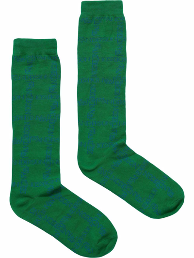 Jw Anderson Logo Grid Long Ankle Socks In Green Blue