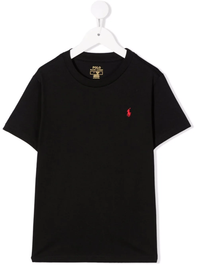 Ralph Lauren Kids' Polo Pony Embroidered-logo T-shirt In Black
