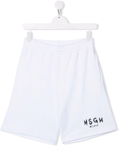 Msgm Teen Logo Track Shorts In White