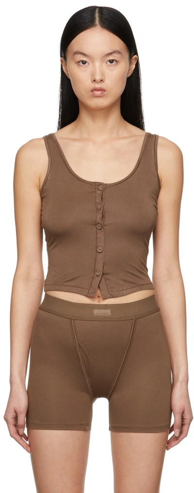 Skims Brown Sleep Button Up Tank Top In Wood