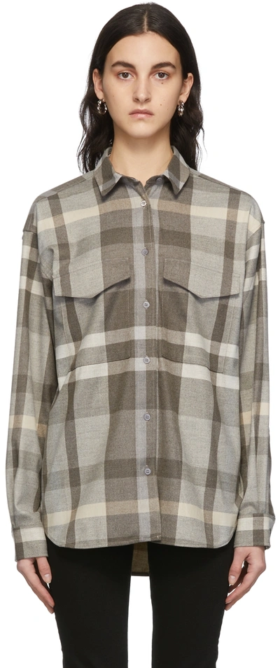 Totême Neutral Long Sleeve Checked Shirt - Women's - Recycled Polyester/viscose/elastane In Beige