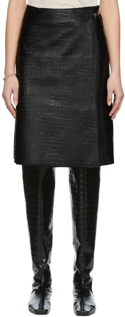 Totême Wrap-front Crocodile-effect Leather Midi Skirt In Black Croco