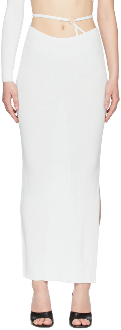 Aya Muse Amalfi Strap Detail Rib Knit Skirt In White