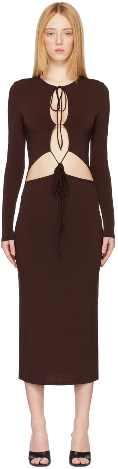 Aya Muse Perugia Lace-up Front Bodycon Dress In Brown