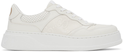 Gucci Gg Embossed Leather Sneakers In White