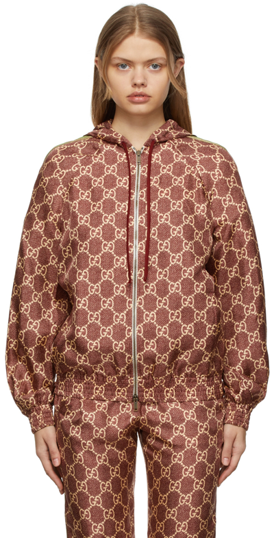 Gucci Burgundy Silk Gg Supreme Jacket In Red