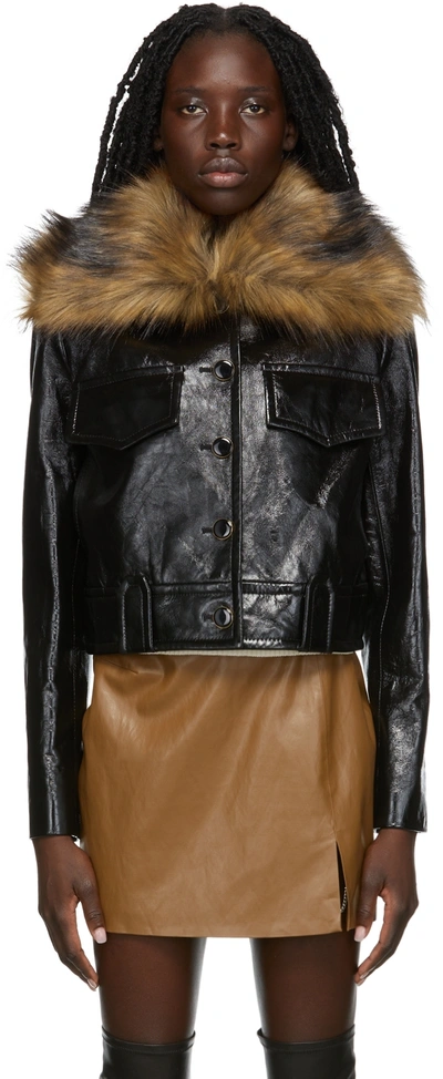 Khaite Women's Blanca Removable Faux Fur Collar Cropped Leather