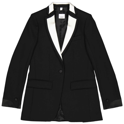 Burberry Ladies Black Silk Panel Wool Tailored Jacket, Brand Size 6 (us Size 4)