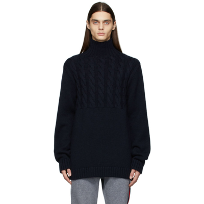 Maison Margiela Cable Knit Wool Jumper Navy In Blue