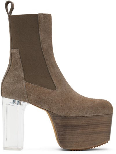 Rick Owens Grey Suede Platform Boots In 340 Dust/clear
