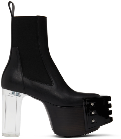 Rick Owens Black Grilled Platform Boots In 90 Black/clear