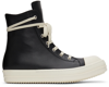 Rick Owens High-top Black Leather Sneakers With Side Zip And Rubber Sole In 9111 Black/milk/milk