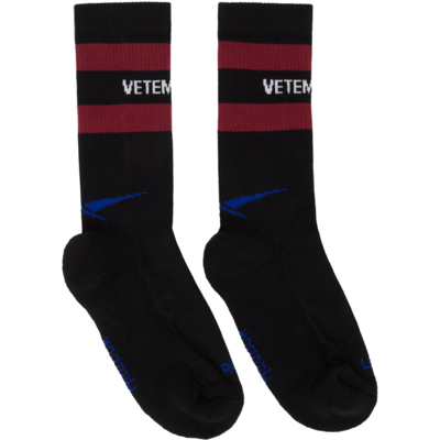 Vetements Reebok Striped Logo-jacquard Cotton-blend Socks In Black
