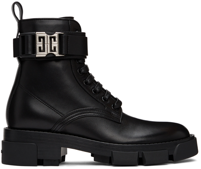 Givenchy Man Terra Ankle Boot In Black Leather With 4g Buckle