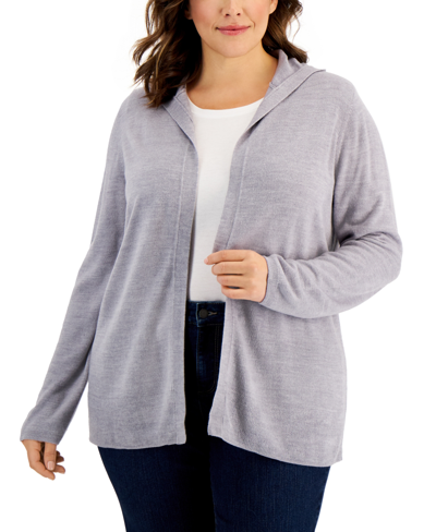 Karen Scott Plus Size Open Front Hooded Cardigan, Created For Macy's In Medium Grey Heather