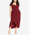 City Chic Ripple Love Off The Shoulder Maxi Dress In Henna