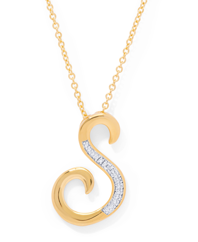 Macy's Diamond Accent Initial Pendant Necklace 18" In Gold Plate Or Rose Gold Plate In Gold S