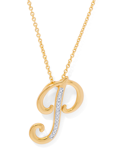 Macy's Diamond Accent Initial Pendant Necklace 18" In Gold Plate Or Rose Gold Plate
