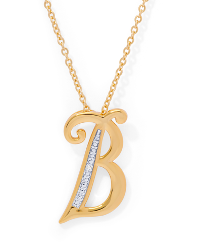 Macy's Diamond Accent Initial Pendant Necklace 18" In Gold Plate Or Rose Gold Plate In Gold B