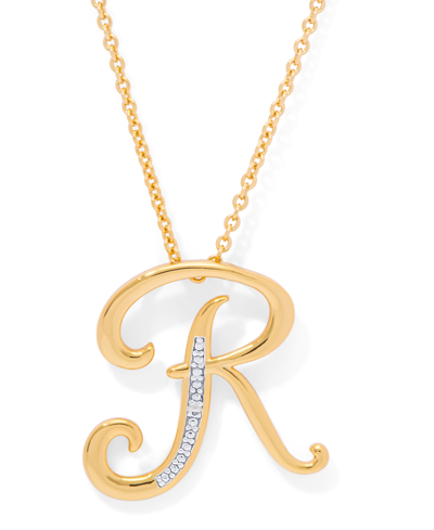 Macy's Diamond Accent Initial Pendant Necklace 18" In Gold Plate Or Rose Gold Plate In Gold R