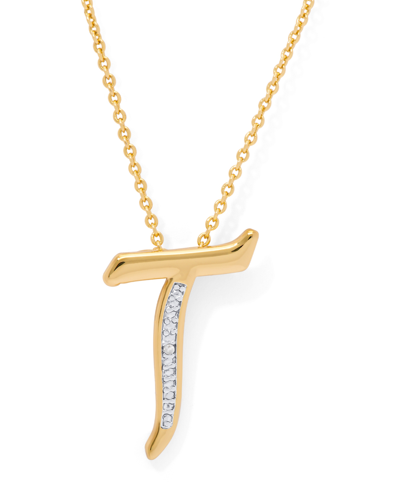 Macy's Diamond Accent Initial Pendant Necklace 18" In Gold Plate Or Rose Gold Plate In Gold T
