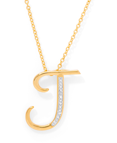Macy's Diamond Accent Initial Pendant Necklace 18" In Gold Plate Or Rose Gold Plate In Gold J