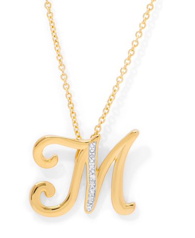 Macy's Diamond Accent Initial Pendant Necklace 18" In Gold Plate Or Rose Gold Plate In Gold M