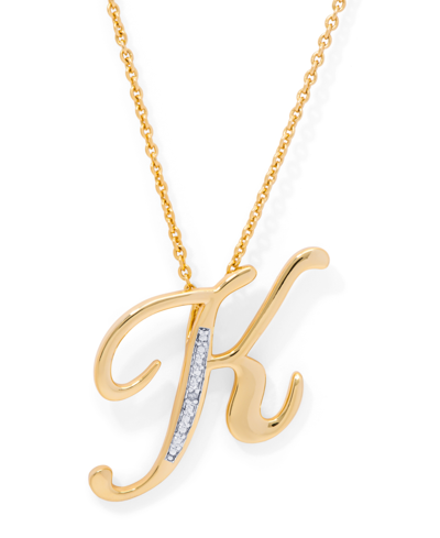 Macy's Diamond Accent Initial Pendant Necklace 18" In Gold Plate Or Rose Gold Plate In Gold K