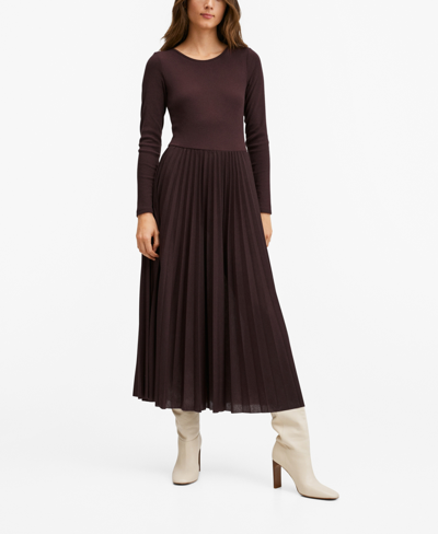 mango pleated knitted dress Burgundy Maxi dress